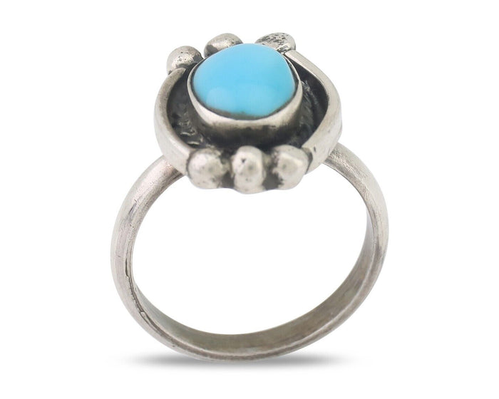 Navajo Ring 925 Silver Natural Blue Turquoise Native American Artist C.80's