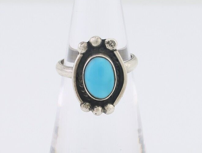 Navajo Ring 925 Silver Natural Blue Turquoise Native American Artist C.80's