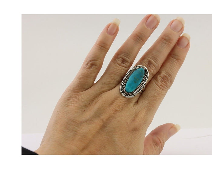 Navajo Ring 925 Silver Natural Blue Turquoise Native American Artist C.80's