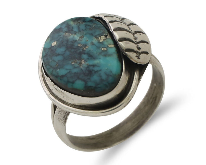 Navajo Ring 925 Silver Natural Blue Turquoise Native Artist Signed G.C. 01 C.80s