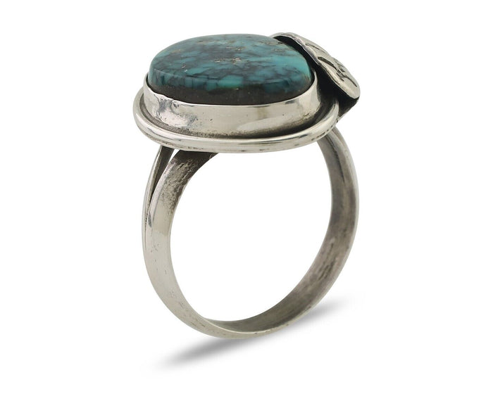 Navajo Ring 925 Silver Natural Blue Turquoise Native Artist Signed G.C. 01 C.80s