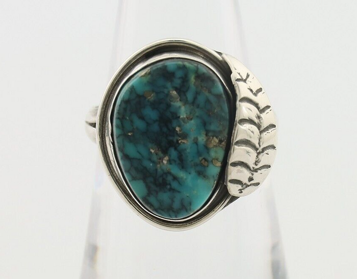 Navajo Ring 925 Silver Natural Blue Turquoise Native Artist Signed G.C. 01 C.80s