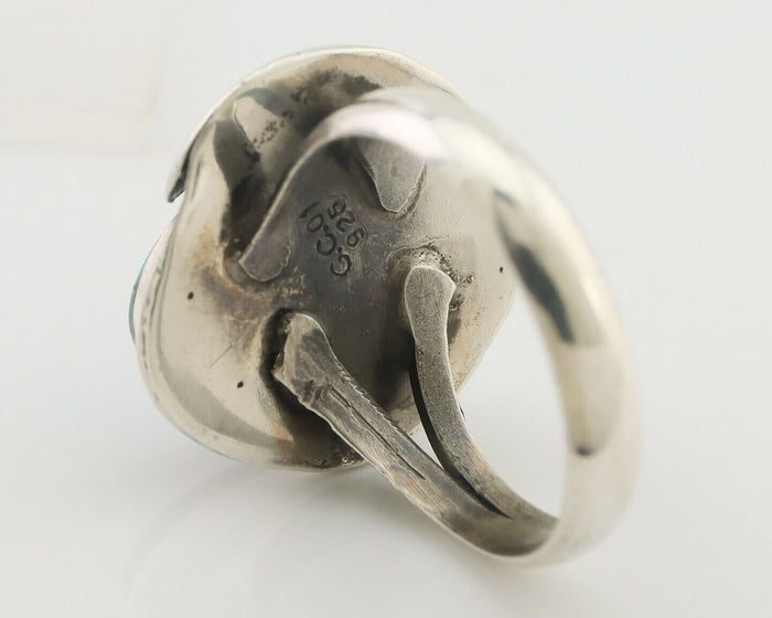 Navajo Ring 925 Silver Natural Blue Turquoise Native Artist Signed G.C. 01 C.80s
