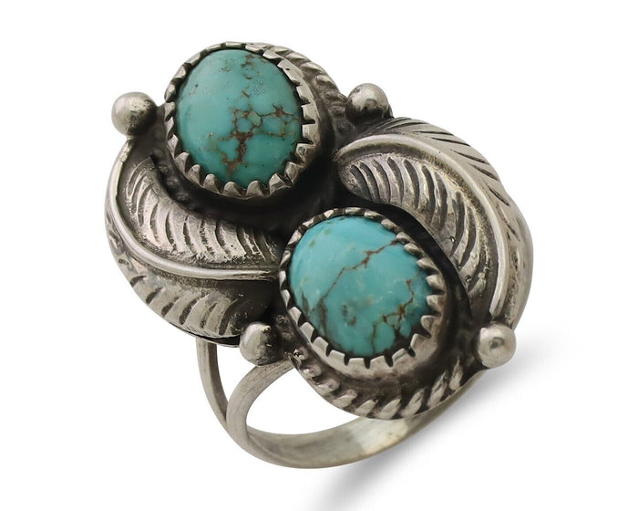 Navajo Ring 925 Silver Natural Blue Turquoise Native Artist Signed M C.80's