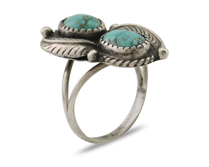Navajo Ring 925 Silver Natural Blue Turquoise Native Artist Signed M C.80's