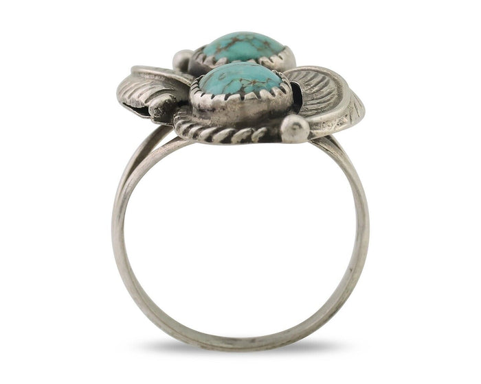 Navajo Ring 925 Silver Natural Blue Turquoise Native Artist Signed M C.80's