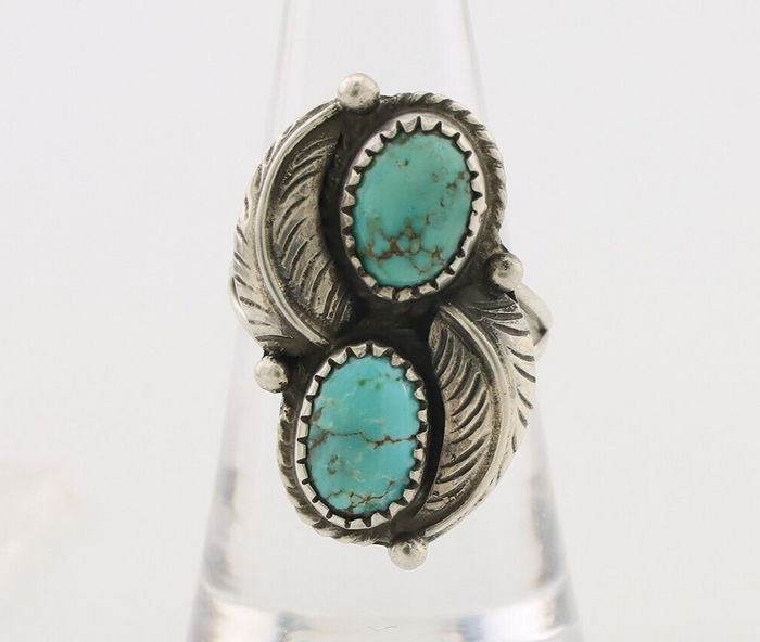 Navajo Ring 925 Silver Natural Blue Turquoise Native Artist Signed M C.80's
