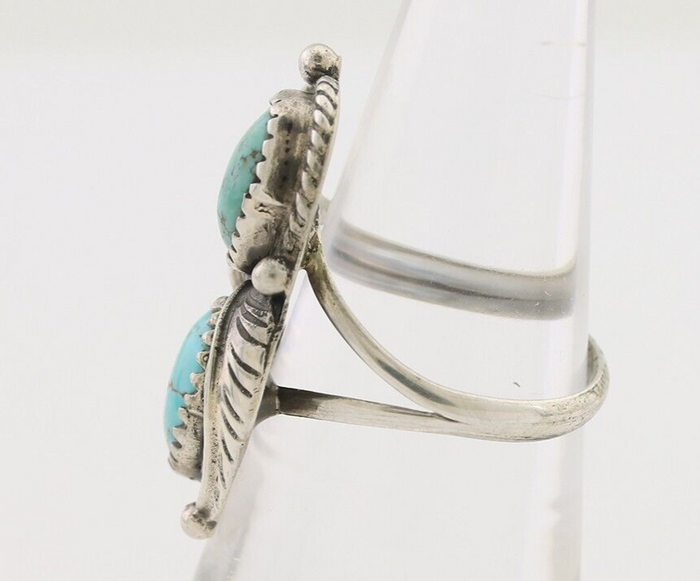Navajo Ring 925 Silver Natural Blue Turquoise Native Artist Signed M C.80's