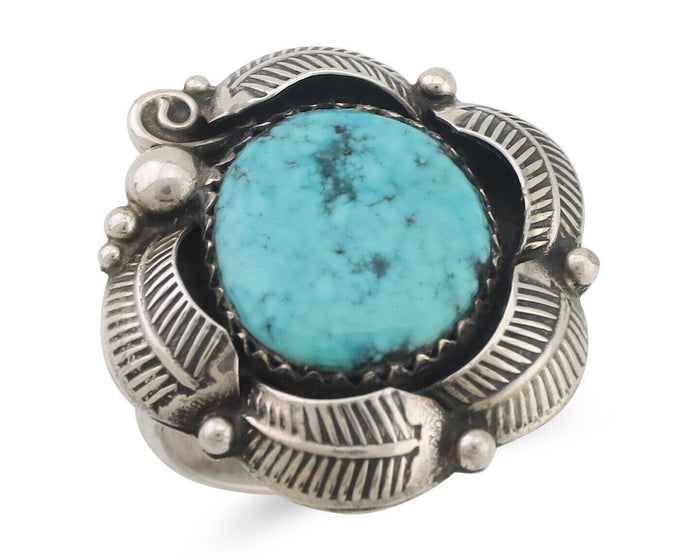 Navajo Ring 925 Silver Natural Blue Turquoise Native Artist Signed PB C.80's