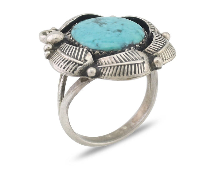 Navajo Ring 925 Silver Natural Blue Turquoise Native Artist Signed PB C.80's