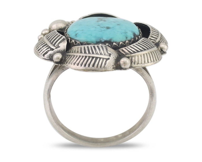 Navajo Ring 925 Silver Natural Blue Turquoise Native Artist Signed PB C.80's