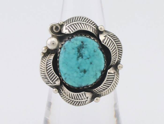 Navajo Ring 925 Silver Natural Blue Turquoise Native Artist Signed PB C.80's