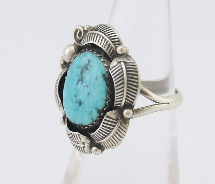 Navajo Ring 925 Silver Natural Blue Turquoise Native Artist Signed PB C.80's