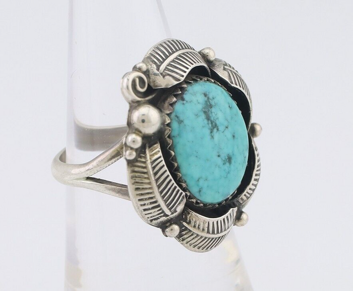 Navajo Ring 925 Silver Natural Blue Turquoise Native Artist Signed PB C.80's