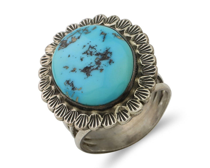 Navajo Ring 925 Silver Natural Blue Turquoise Signed Allison Lee C.80's
