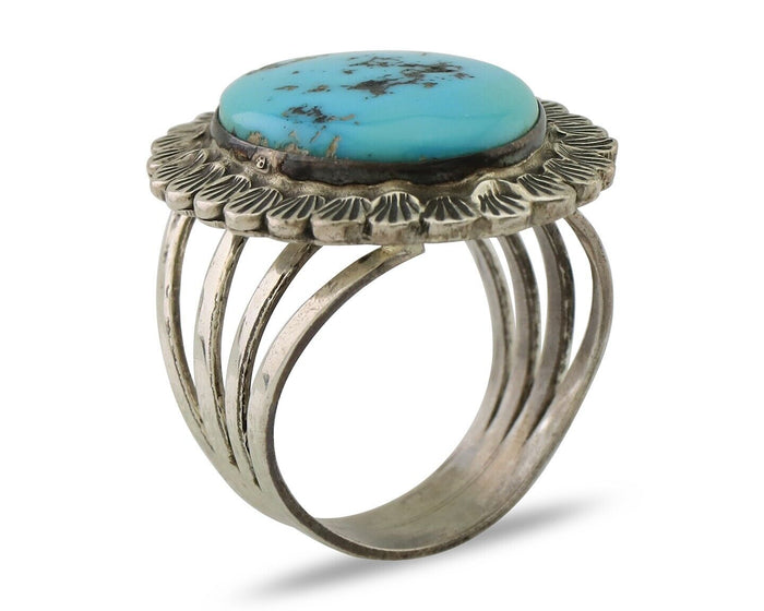 Navajo Ring 925 Silver Natural Blue Turquoise Signed Allison Lee C.80's