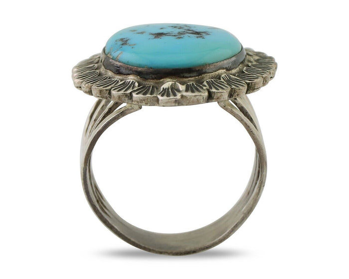 Navajo Ring 925 Silver Natural Blue Turquoise Signed Allison Lee C.80's
