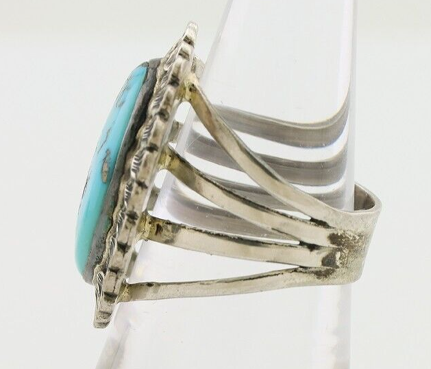 Navajo Ring 925 Silver Natural Blue Turquoise Signed Allison Lee C.80's