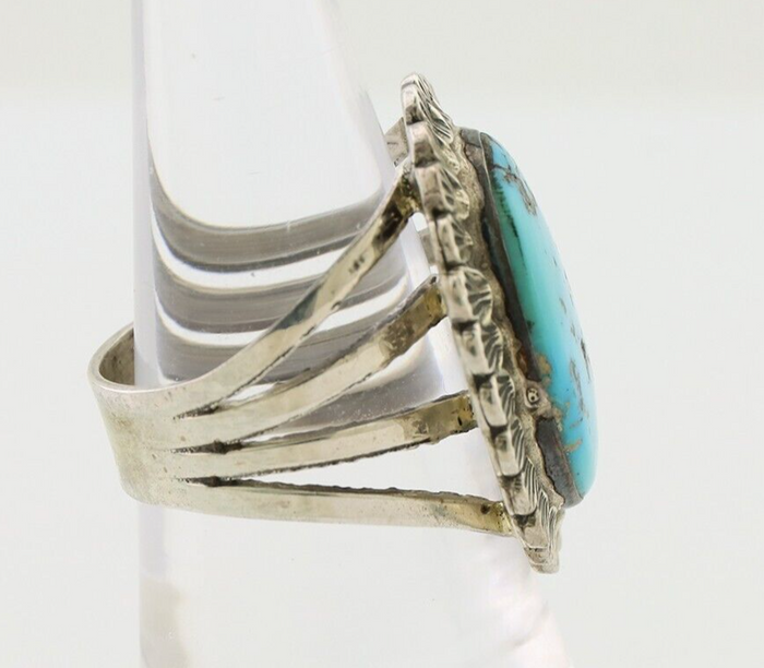 Navajo Ring 925 Silver Natural Blue Turquoise Signed Allison Lee C.80's