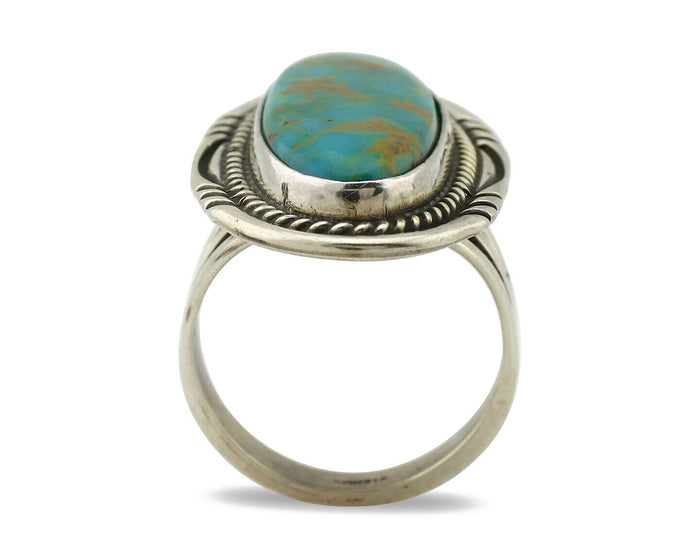 Navajo Ring 925 Silver Natural Blue Turquoise Signed M Begay C.80's
