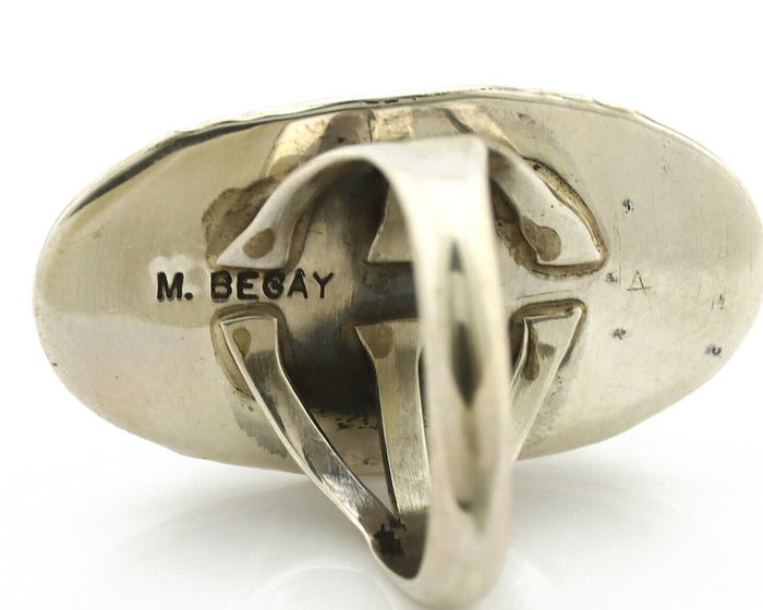 Navajo Ring 925 Silver Natural Blue Turquoise Signed M Begay C.80's