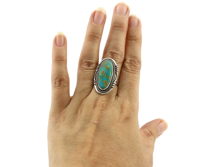 Navajo Ring 925 Silver Natural Blue Turquoise Signed M Begay C.80's