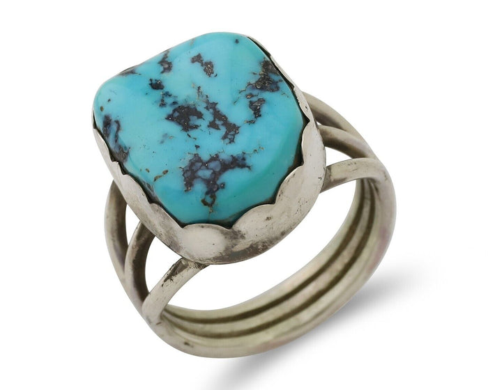 Navajo Ring 925 Silver Natural Blue Turquoise Signed Tony Guerro C.80's