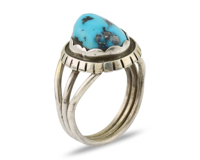 Navajo Ring 925 Silver Natural Blue Turquoise Signed Tony Guerro C.80's