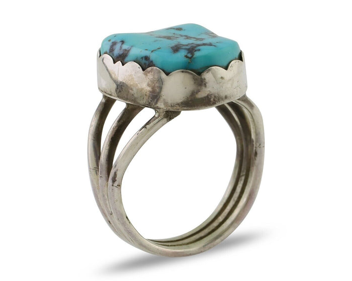 Navajo Ring 925 Silver Natural Blue Turquoise Signed Tony Guerro C.80's
