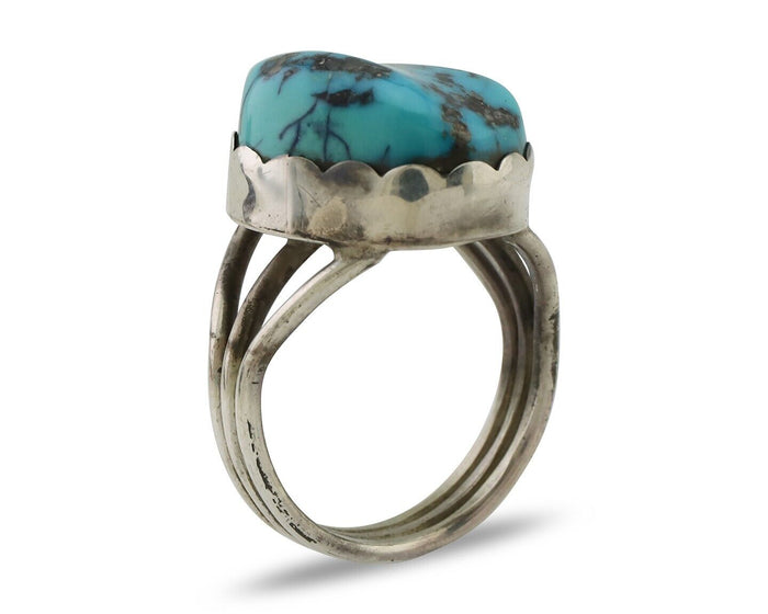 Navajo Ring 925 Silver Natural Blue Turquoise Signed Tony Guerro C.80's