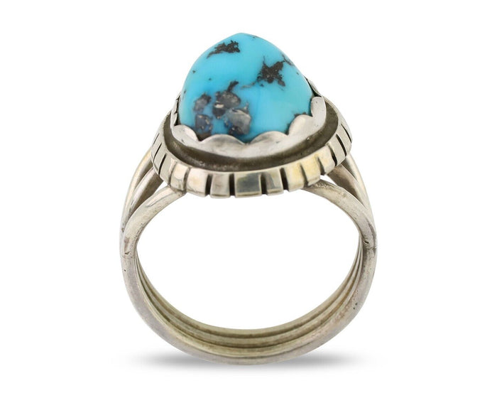Navajo Ring 925 Silver Natural Blue Turquoise Signed Tony Guerro C.80's