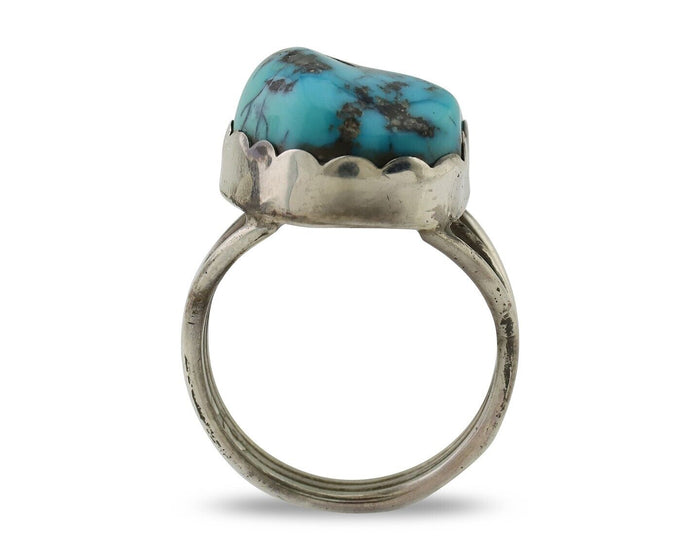 Navajo Ring 925 Silver Natural Blue Turquoise Signed Tony Guerro C.80's