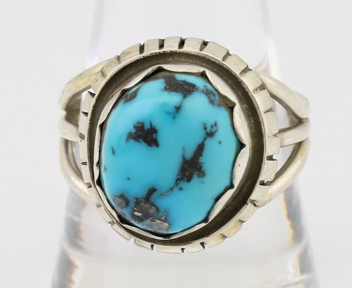 Navajo Ring 925 Silver Natural Blue Turquoise Signed Tony Guerro C.80's