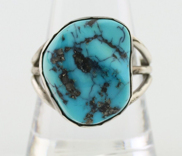 Navajo Ring 925 Silver Natural Blue Turquoise Signed Tony Guerro C.80's