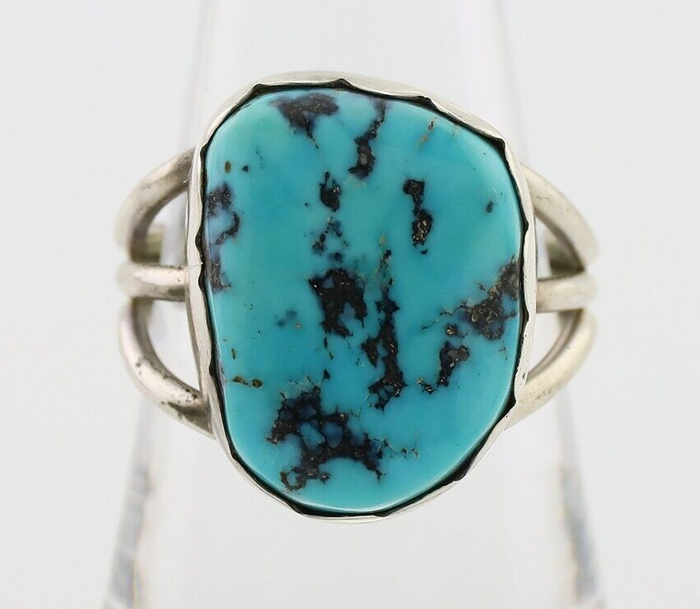 Navajo Ring 925 Silver Natural Blue Turquoise Signed Tony Guerro C.80's