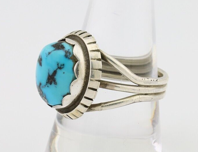 Navajo Ring 925 Silver Natural Blue Turquoise Signed Tony Guerro C.80's