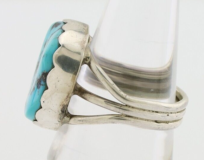 Navajo Ring 925 Silver Natural Blue Turquoise Signed Tony Guerro C.80's