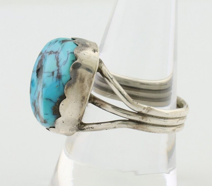 Navajo Ring 925 Silver Natural Blue Turquoise Signed Tony Guerro C.80's