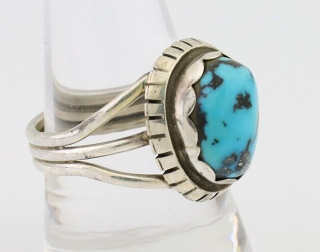 Navajo Ring 925 Silver Natural Blue Turquoise Signed Tony Guerro C.80's