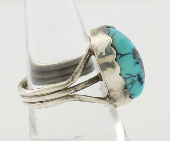 Navajo Ring 925 Silver Natural Blue Turquoise Signed Tony Guerro C.80's