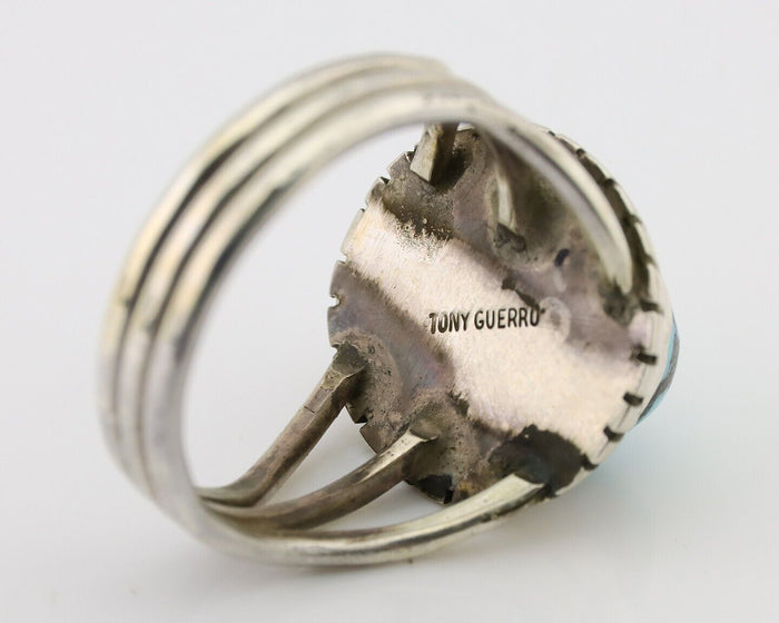 Navajo Ring 925 Silver Natural Blue Turquoise Signed Tony Guerro C.80's
