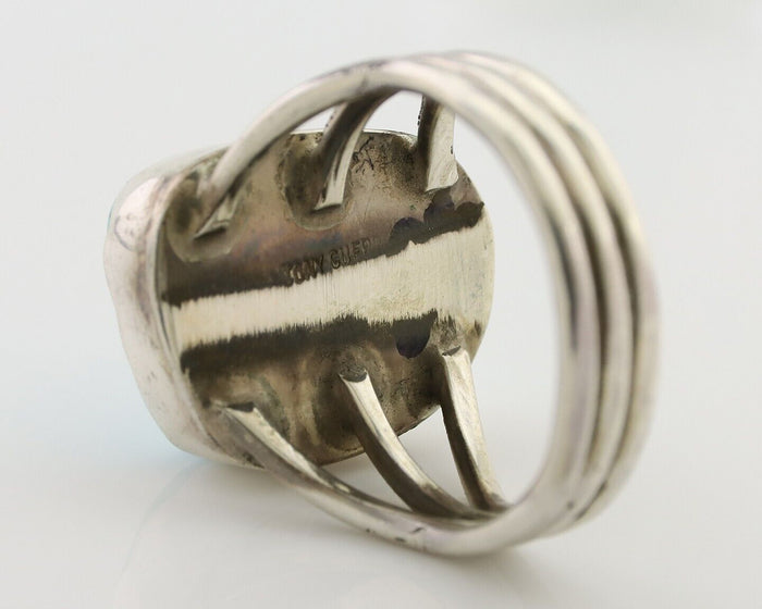 Navajo Ring 925 Silver Natural Blue Turquoise Signed Tony Guerro C.80's