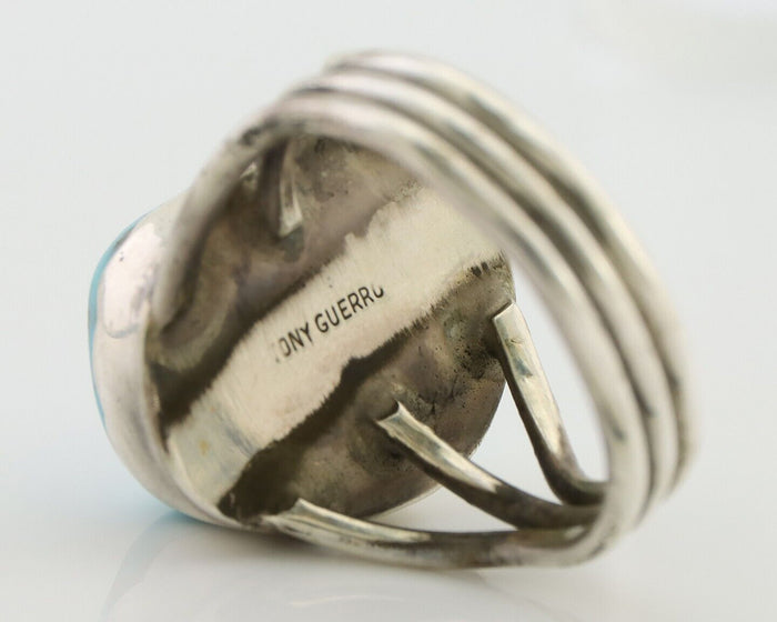 Navajo Ring 925 Silver Natural Blue Turquoise Signed Tony Guerro C.80's