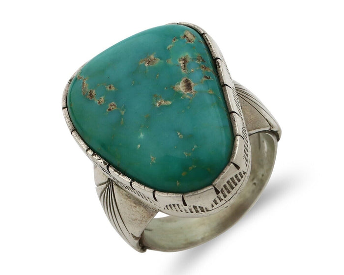 Navajo Ring 925 Silver Natural Turquoise Signed Fred Guerrero Jr C.80's