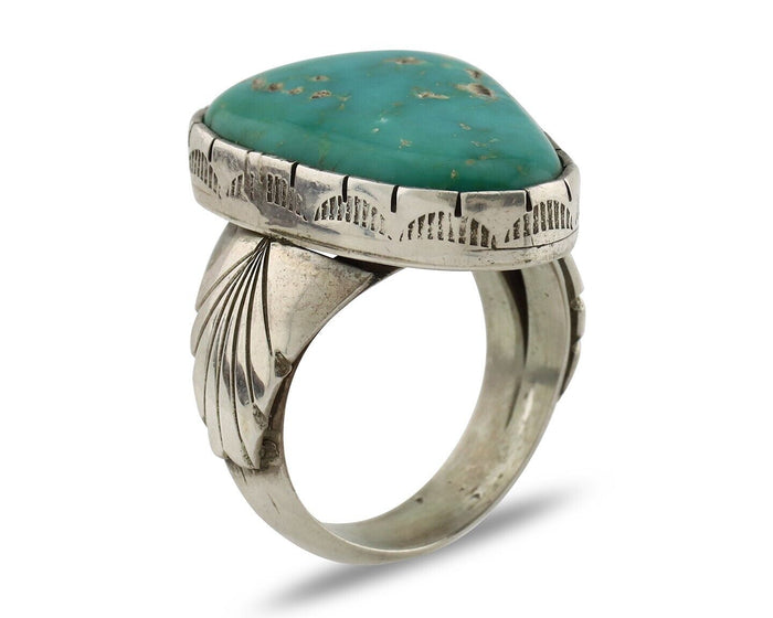 Navajo Ring 925 Silver Natural Turquoise Signed Fred Guerrero Jr C.80's