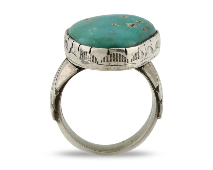 Navajo Ring 925 Silver Natural Turquoise Signed Fred Guerrero Jr C.80's