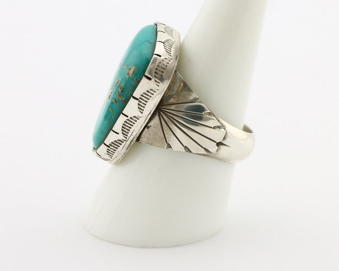 Navajo Ring 925 Silver Natural Turquoise Signed Fred Guerrero Jr C.80's