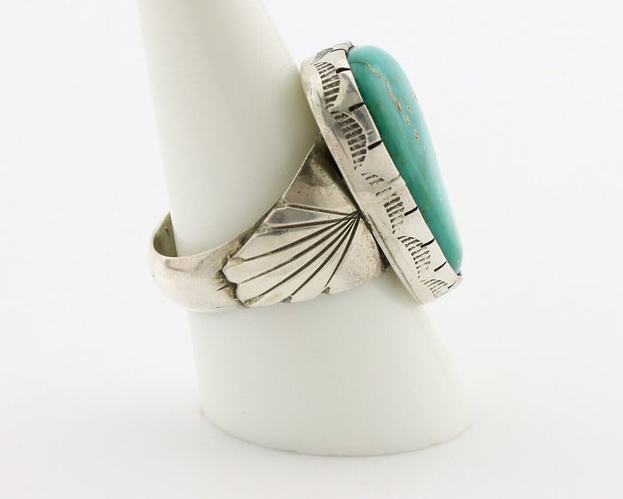 Navajo Ring 925 Silver Natural Turquoise Signed Fred Guerrero Jr C.80's