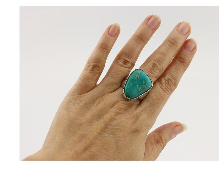 Navajo Ring 925 Silver Natural Turquoise Signed Fred Guerrero Jr C.80's