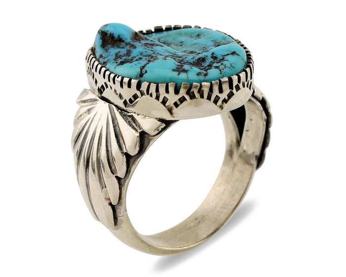 Navajo Ring .925 Silver Sleeping Beauty Turquoise Artist Signed DK C.80's